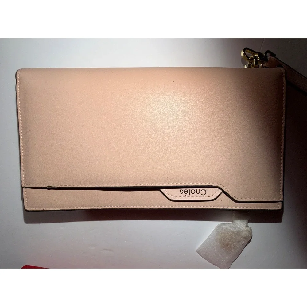 Cnoles Pink Genuine Leather Large Capacity Wristlet Bifold Wallet Clutch Purse